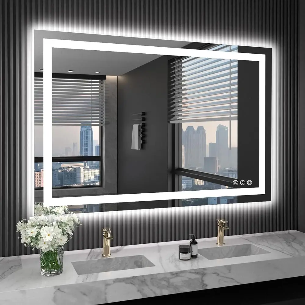 

48X32 LED Bathroom Mirror with Lights, Anti-og, Dimmable, Backlit + ront Lit, Lighted Bathroom Vanity Mirror or Wall, Memory unc