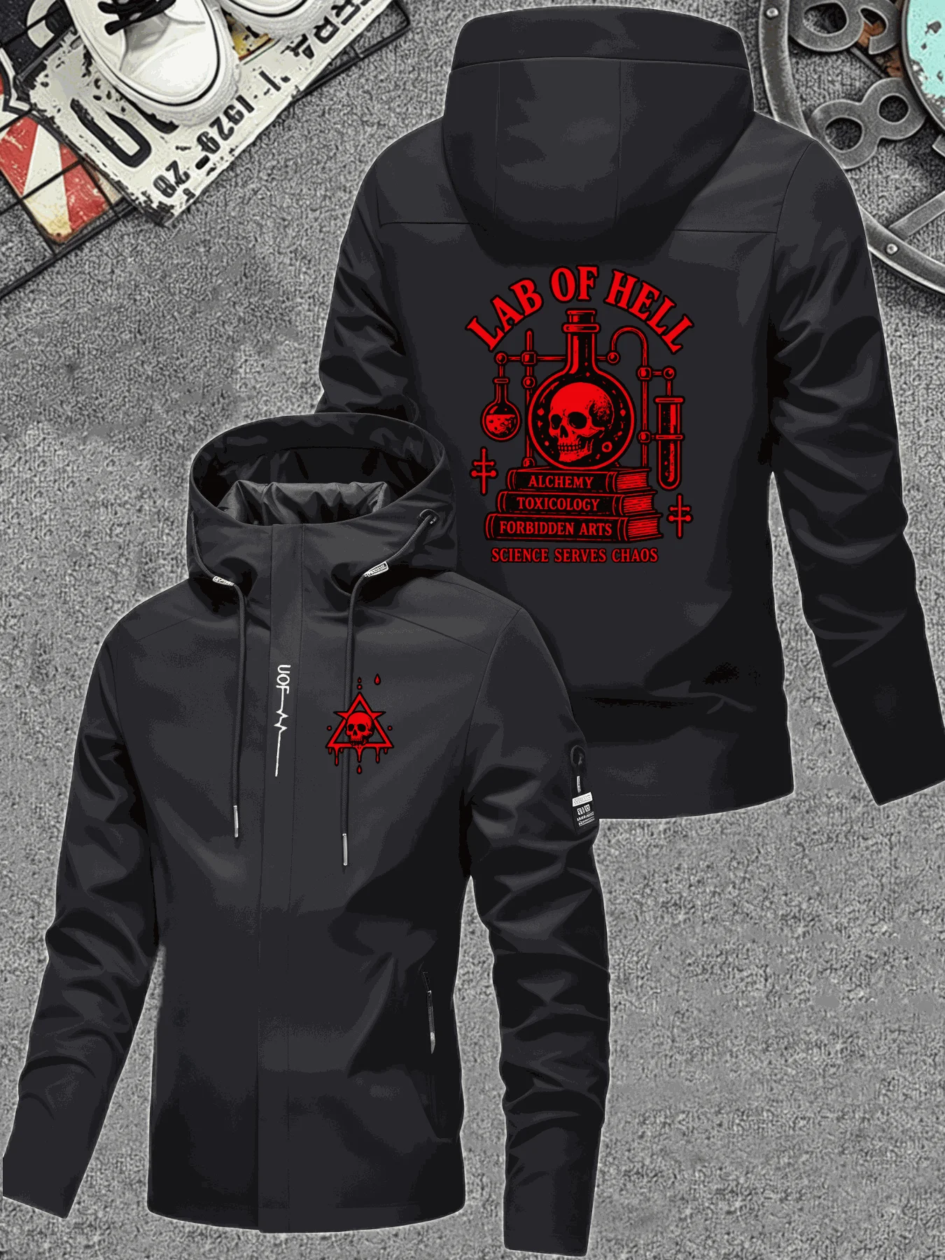 Men Hooded Jacket Hel Of Alche - Windbreaker Men Zip 评论和价格