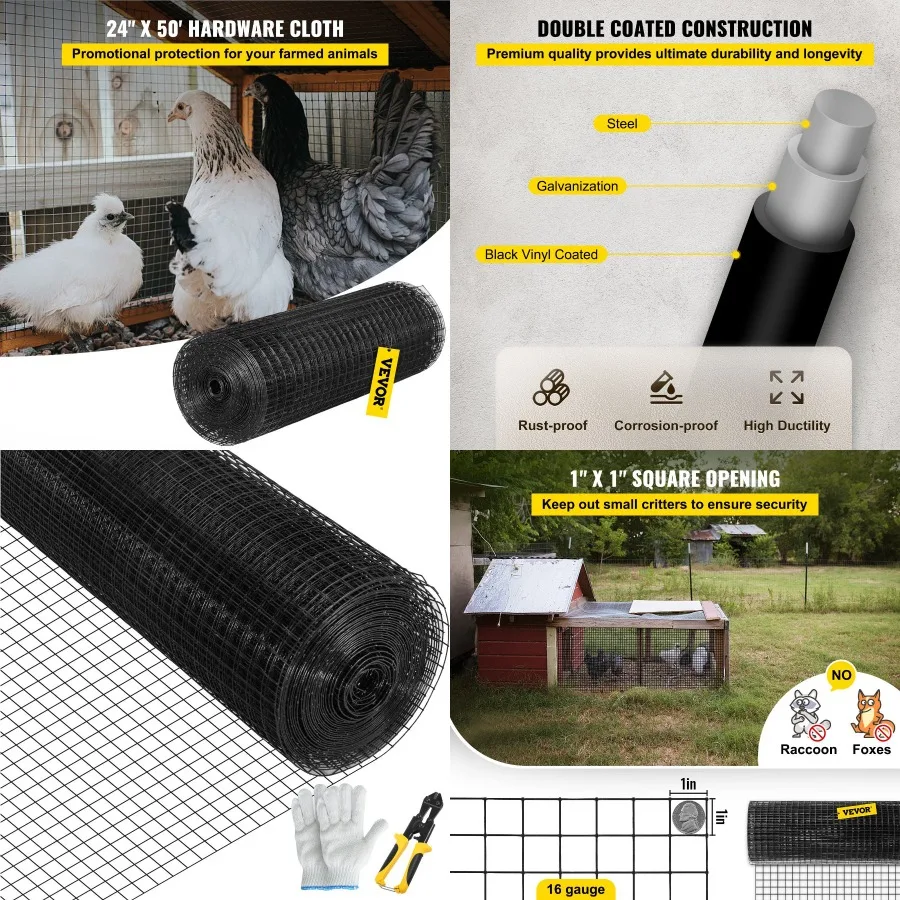 

VEVOR Welded Wire Fen Vinyl Coated Chicken Rabbit Mesh 1"x1" 16 Gauge 24"x50'