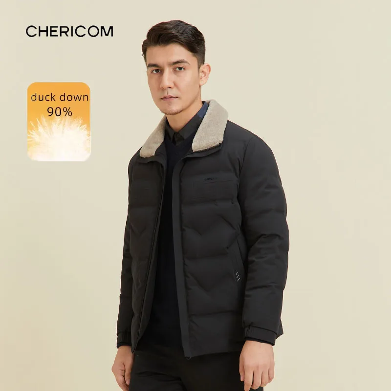 Chericom Men's Winter Down Jacket 2025 Casual Short Fashion Lamb Wool Lapel Lightweight Padded Jacket Soft Puffer Coats Y279650Y