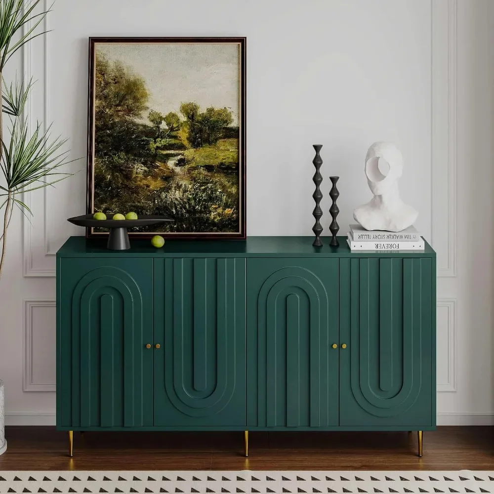 Aparador moderno de 60 pulgadas, mueble decorativo para Buffet, mesa de entrada verde con almacenamiento, Credenzas de madera para sala de estar, Bar en casa