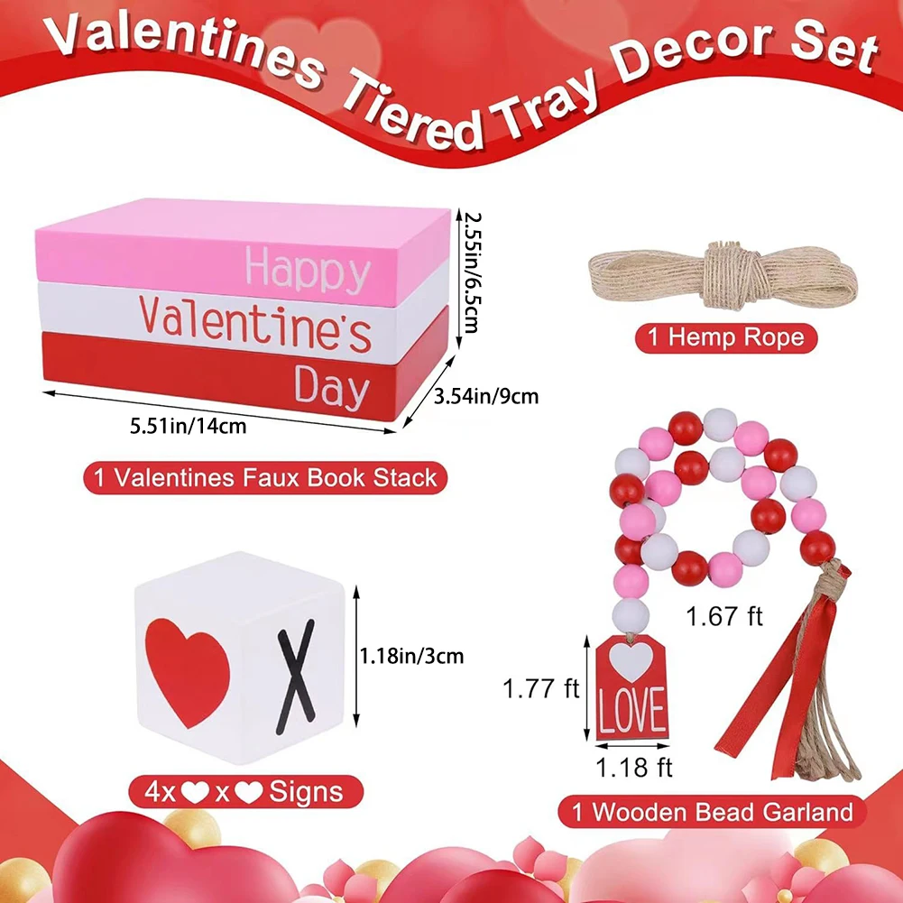 4pcs Valentine's Day decoration imitation book pile dice wooden ornament