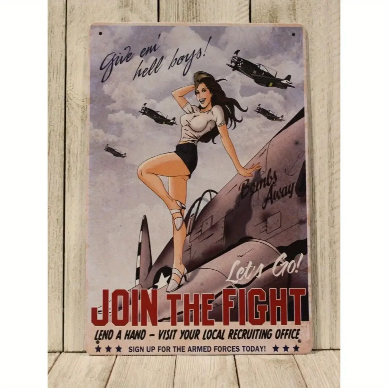 Vintage WWII P-51 Mustang Tin Sign Female Pilot Patriotic Quotes Wall Decor Garage Man Cave Art