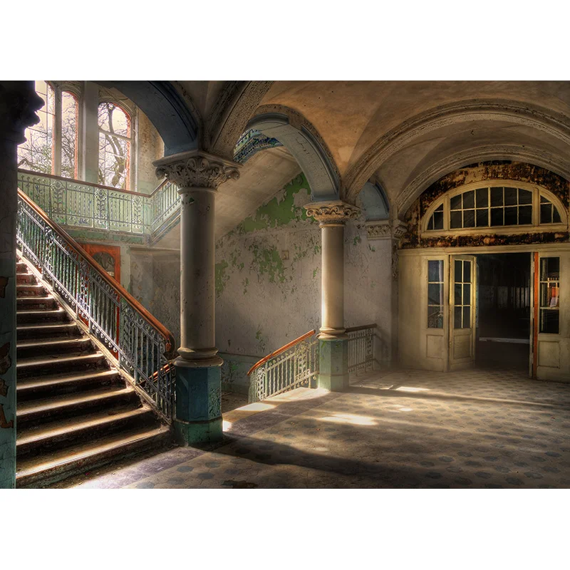 Vintage Shabby Interior Building Wall Photo Background Old Stairway Corridor Halloween Photography Studio Props  21106 ZXC-01