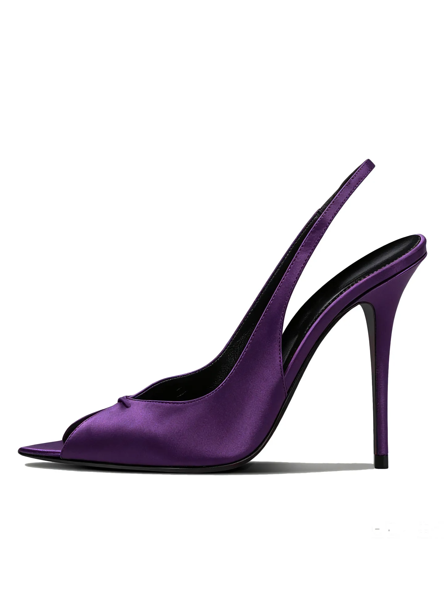 Fashionable purple satin pointed fish mouth empty sandals with sexy buckle and high heels, women's ultra-fine follow-up shoes
