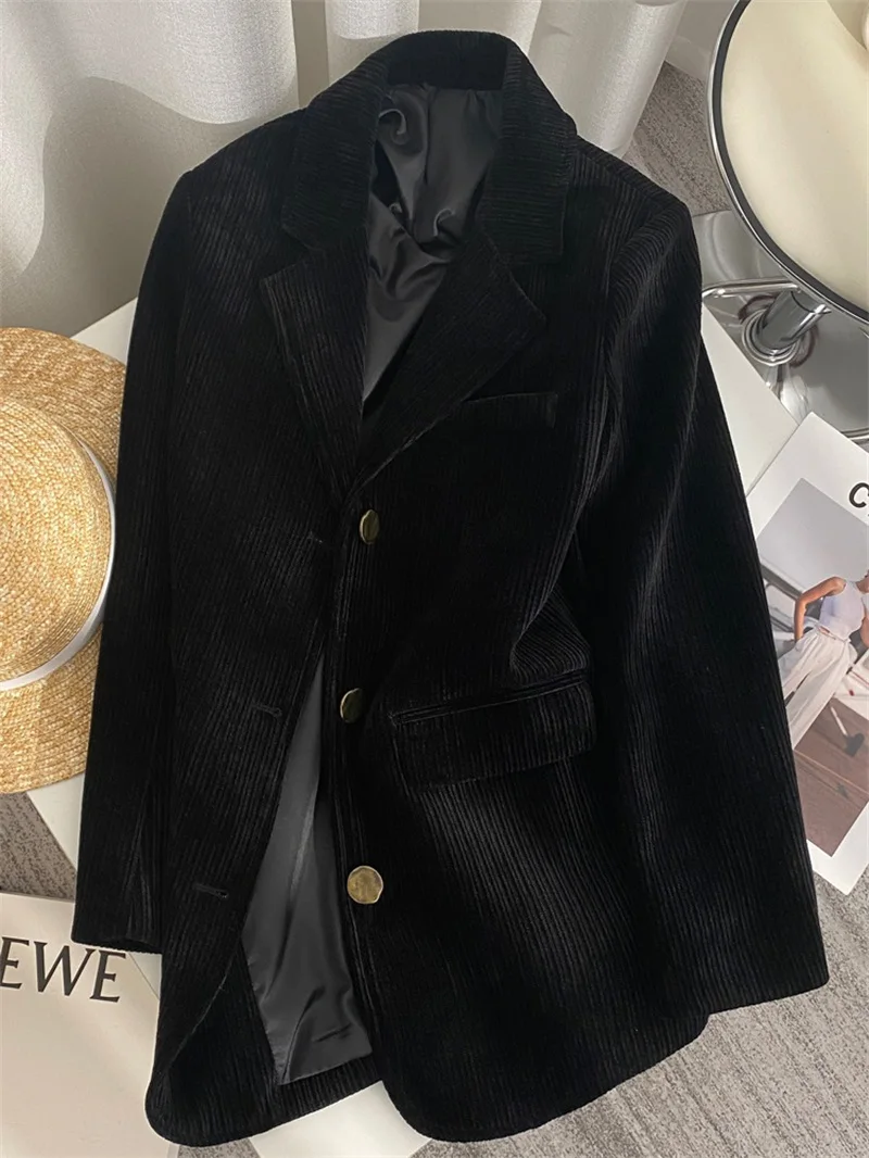 Traje de terciopelo para mujer, chaqueta negra Formal de oficina, ropa de trabajo de negocios, abrigo de moda para niña, vestido de graduación, 1 pieza, invierno y otoño