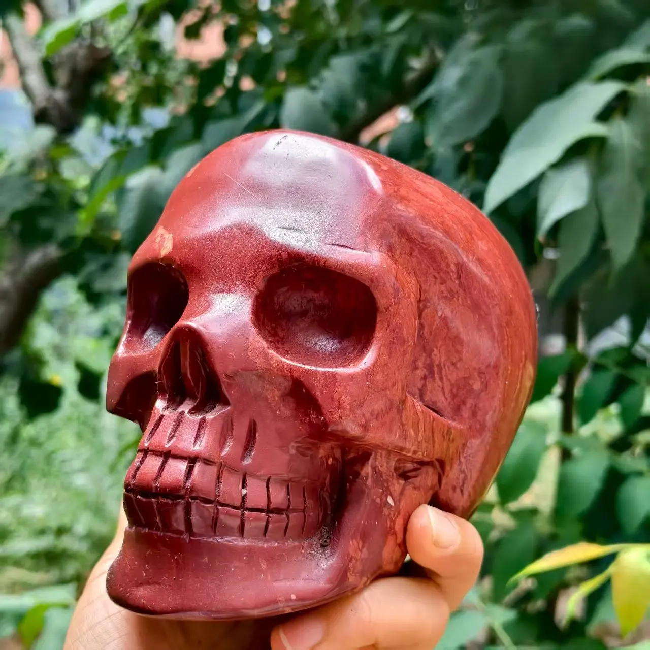 

Natural Red Jasper Skull, Quartz Crystal Red Ore Hand-Polished Skull, Mineral, Reiki, Healing Skull