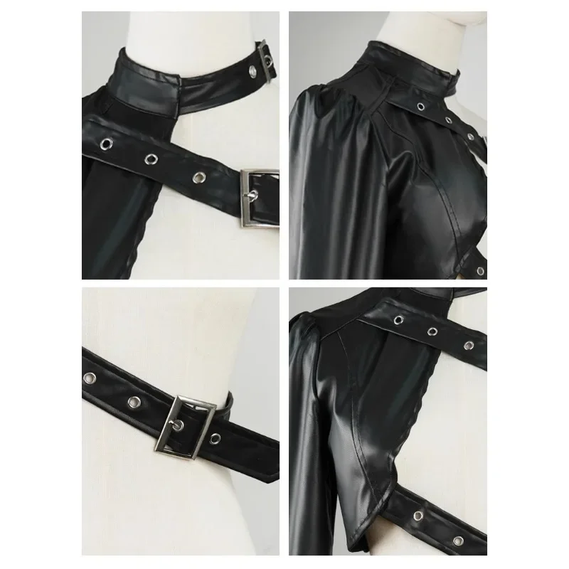 Rock Dance Versatile Irregular European and American Independent Station Street Hipster Black Punk Shoulder PU Leather Jacket