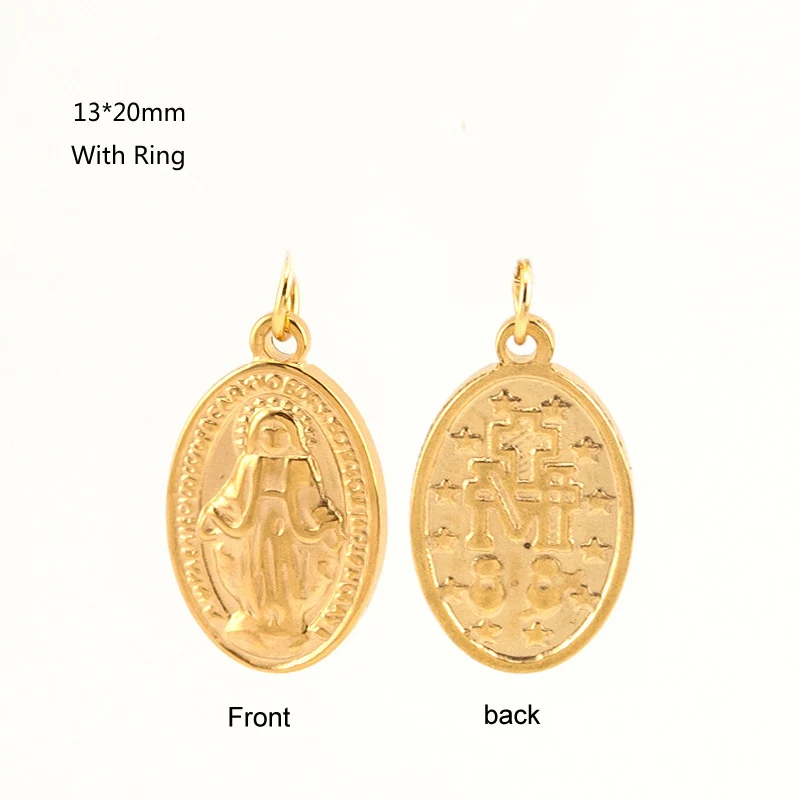 10pcs Our Lady virgen de guadalupe small Oval charms gold color medal tags round Stainless Steel Pendant