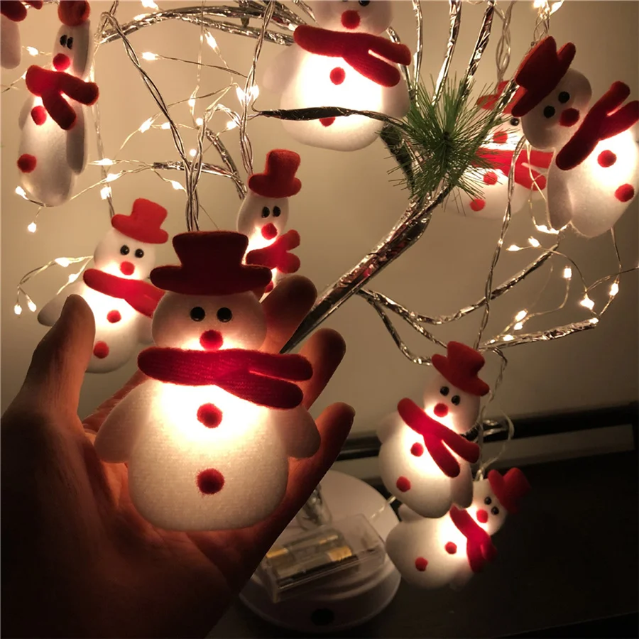 Guirnalda de luces con 20LEDs y batería para Navidad, guirnalda de luces con diseño creativo de muñeco de nieve, ideal para fiestas, bodas y vacaciones, novedad, 3M