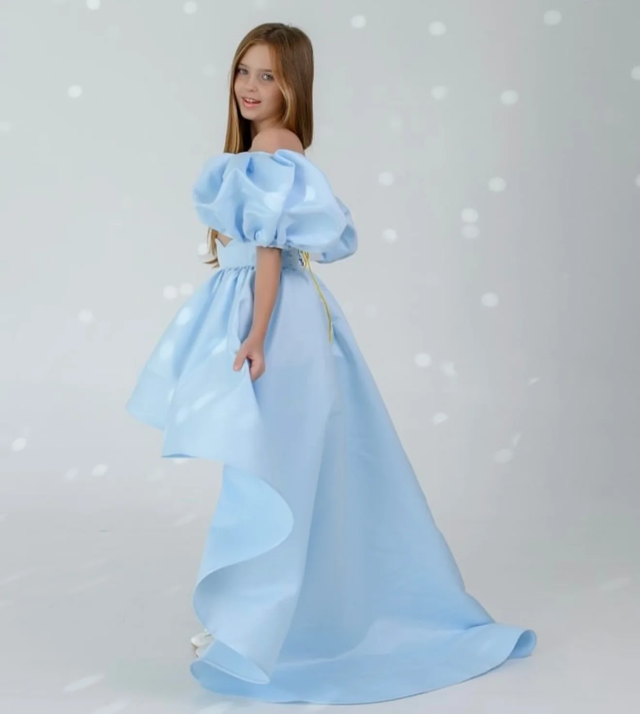 Customized Flower Girl Dress For Wedding Satin 2 Pieces Set With Tail Puffy Princess Kids Birthday First Communion Ball Gown