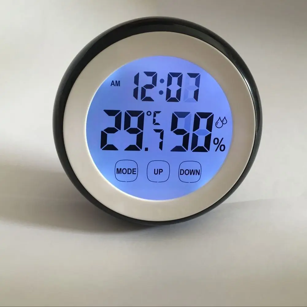 for New Round Touchscreen Thermohygrometer - Home Electronic Thermometer with Clock & Alarm