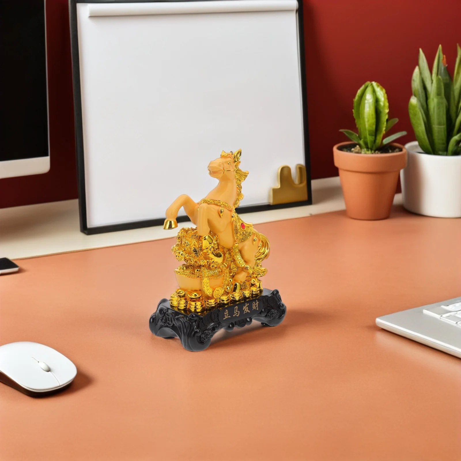 

Gold Horse Sculpture 2026 Year Standing Resin Horse Zodiac Decoration Desktop Living Room Prosperity Ornament Statue Ornament