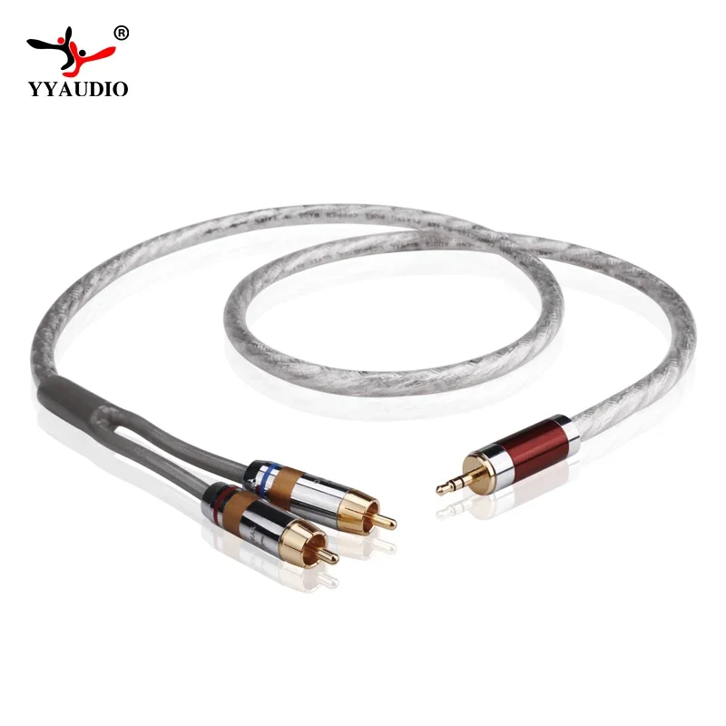 YYAUDIO-Cabo de Áudio para Amplificador, 3.5mm Jack, 2RCA, OFC, Cabo de Áudio, Aux para Rca, HIFI, Fio de Sinal Estéreo, Celular, Computador