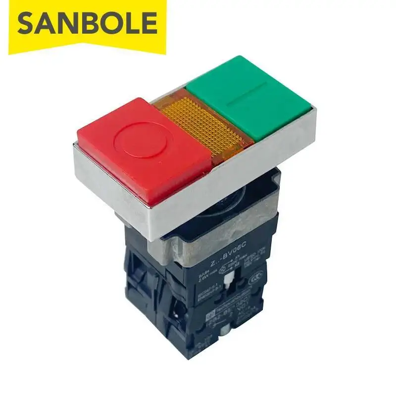 Кнопочный переключатель 22 мм красно-зеленый с лампой на пластиковой панели XB2-BW8465 Сброс мгновенного прямоугольного NO NC