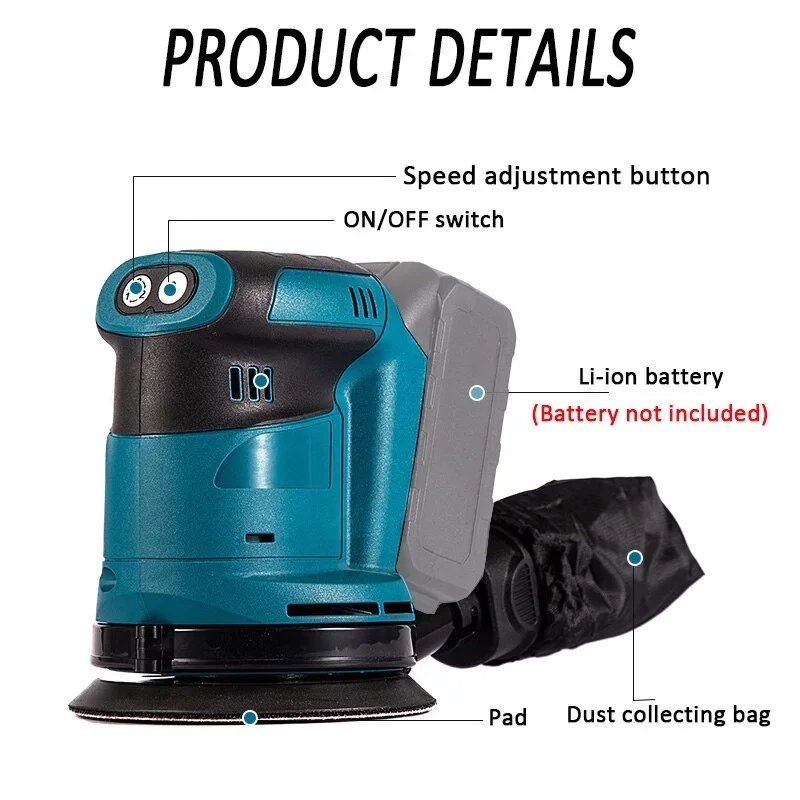 3 Speed Electric Sander Cordless Car Polisher For Makita 18V Li-ion Battery Wood Grinder Polishing Grinding Sanding Machine