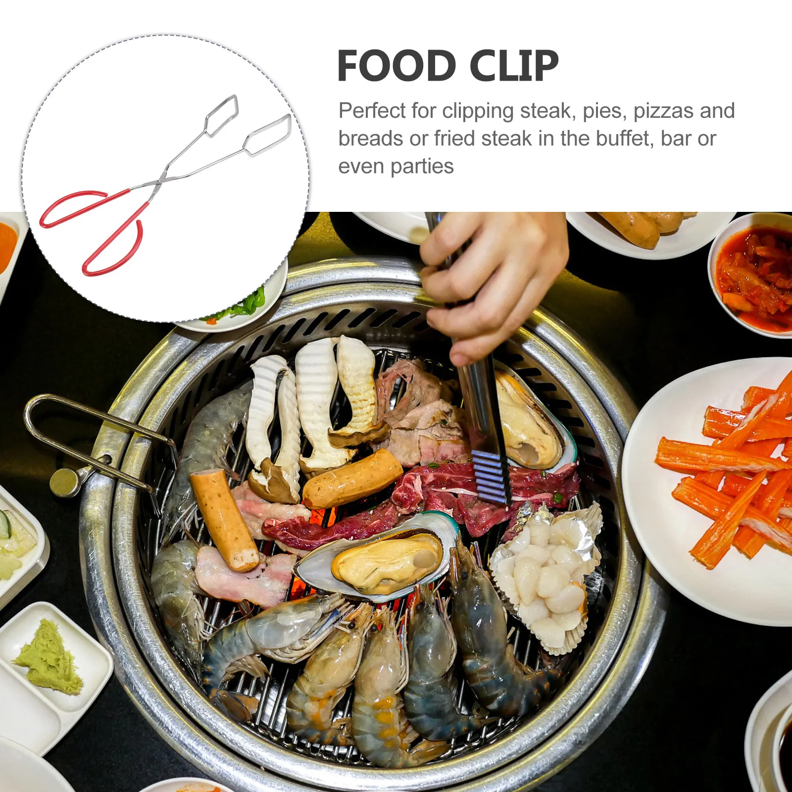 

Stainless Steel Charcoal Clamp BBQ Tongs Kitchen Grill Accessories Anti-Scald Hollow Design Oil Drain Easy Storage for Steak