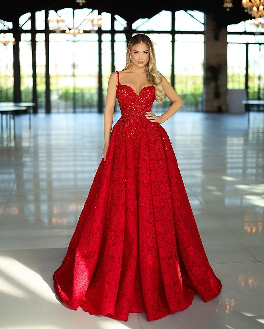 

Sexy Red Strapless Sleeveless Crystal Backless Beaded A-line Evening Dress Pleat Luxury Prom Gown for Women Vestidos De Gala