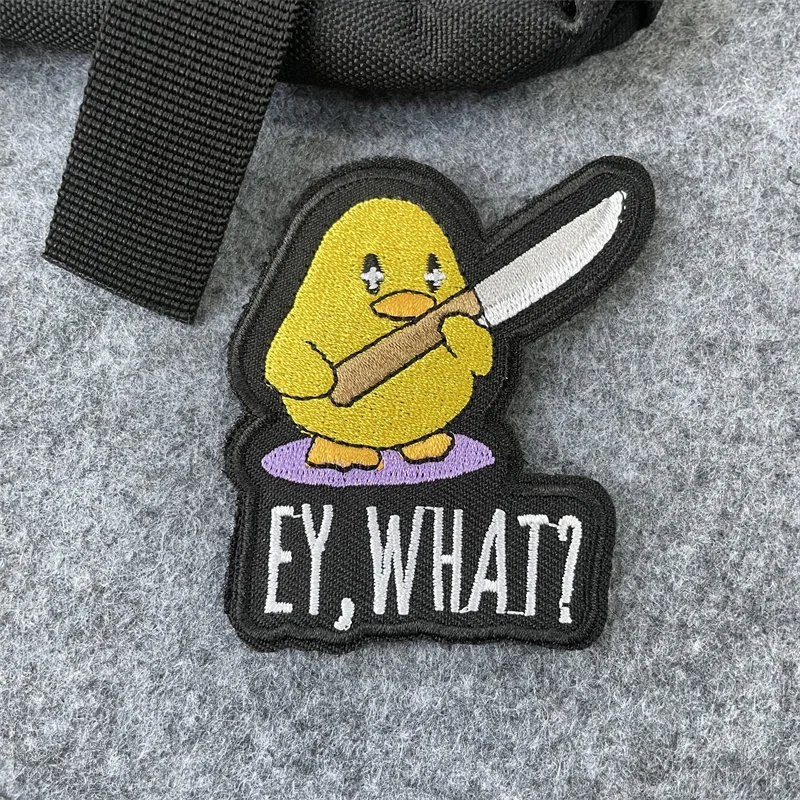 Funny Yellow Duck Tactical Patch EY,WHAT? Embroidery Patches Hook and Loop Military Morale Badge Violence Duck Boss  Armband