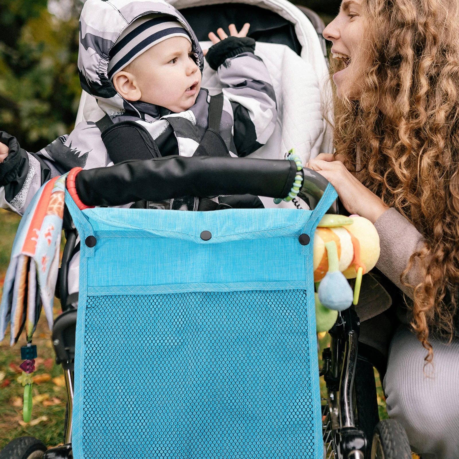 

Universal Stroller Hanging Bag Linen Baby Organizer Caddy for Diapers Bottles Pushchair Pram Travel Accessory Storage Mesh