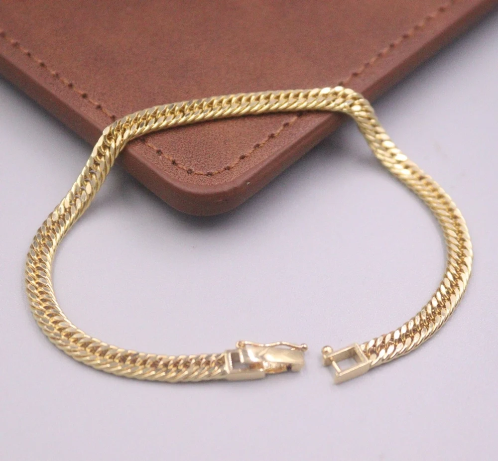 

Real Pure 18K Yellow Gold Chain Women Best Gift 4mm Cuban Curb Link Bracelet 5.1g