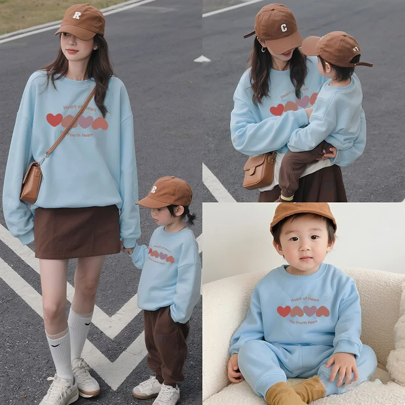 Thermal Family Matching Suits Adults Kids Thick Winter Comfortable Casual Sweatshirt Baby Soft Warm Jumpsuits Parent-Child Dress