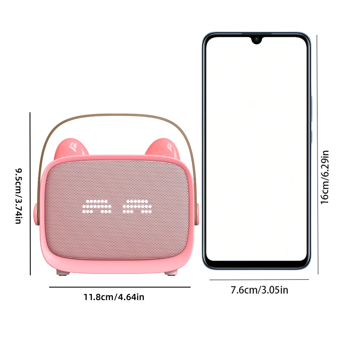 Alto-falante Bluetooth bonito com orelha de gato com luzes LED de pixel dinâmicas, alto-falante sem fio portátil com vários modos de luz de cor/degradiente