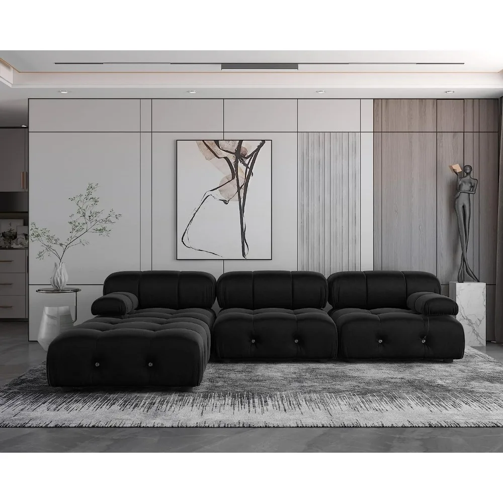 

sofa.104'' Modern Sectional Sofa, L-Shaped Minimalist Velvet Floor Sofas Couches, Couch Sectional with Reversible Chaise Ottoman