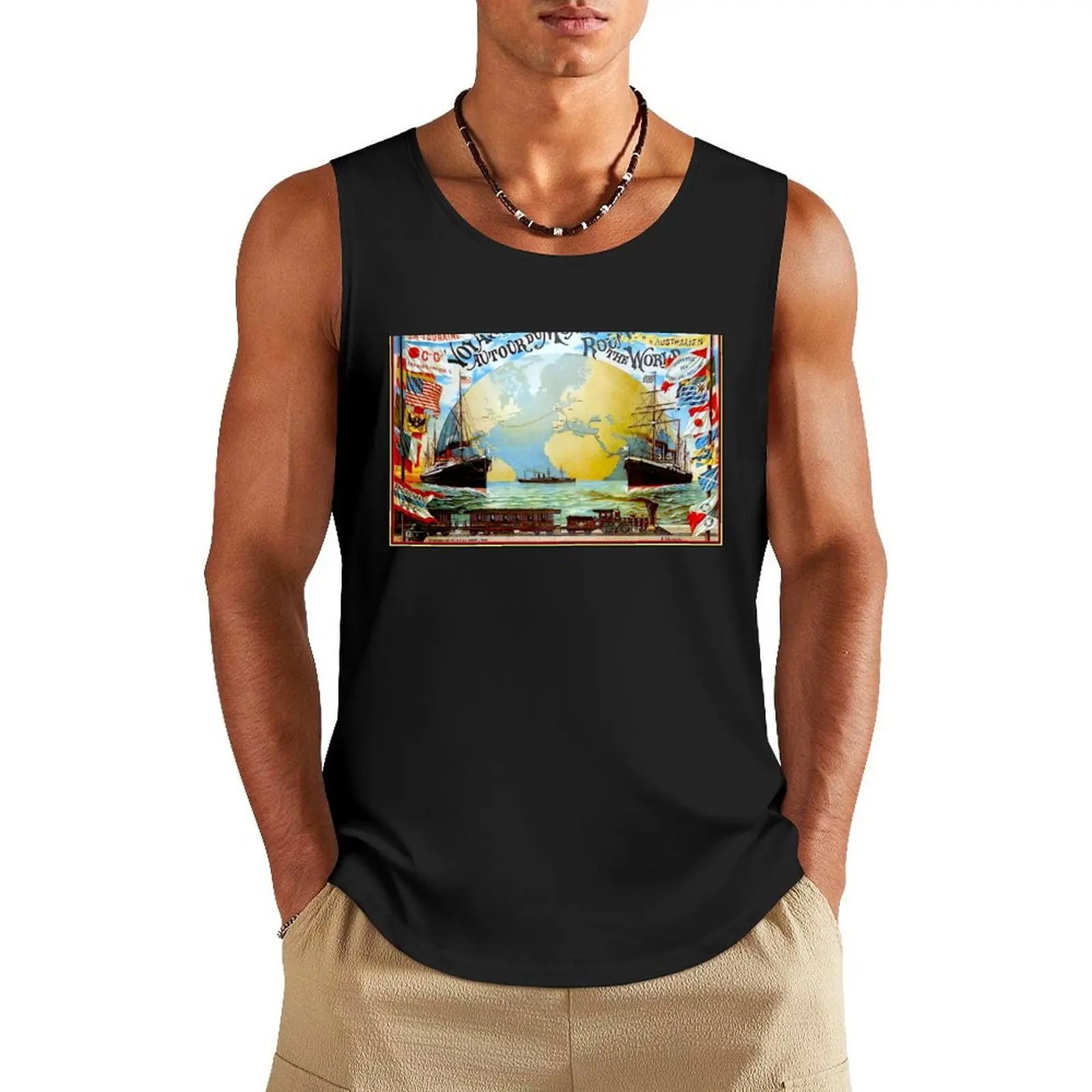 

Around The World in 80 Days; Vintage Jules Verne Print Tank Top gym clothes men gym t-shirts man gym Men's t-shirts