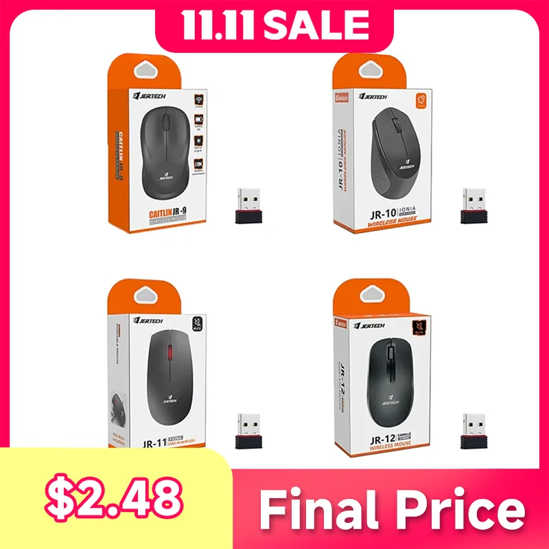 

JERTECH JR9 JR10 JR11 JR12 2.4GHz Wireless Mouse Black USB Suitable For Desktop And Laptop Computers