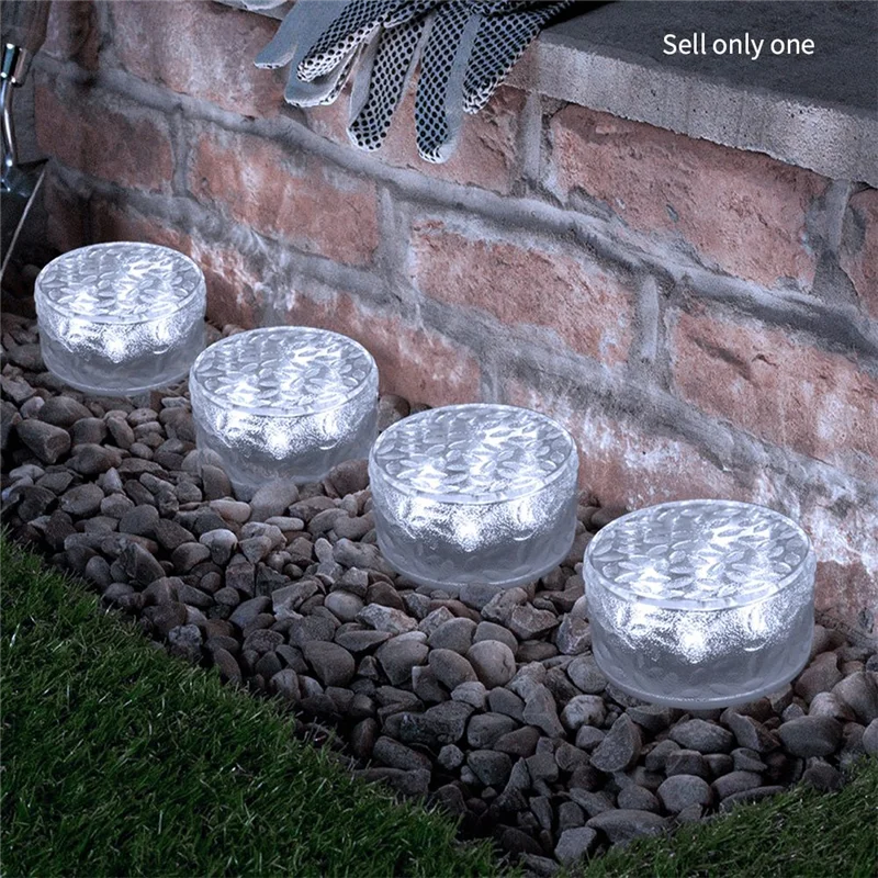 Round Solar Outdoor Courtyard Waterproof LED Outdoor Garden Lawn Light Stairs Light(Cool White)