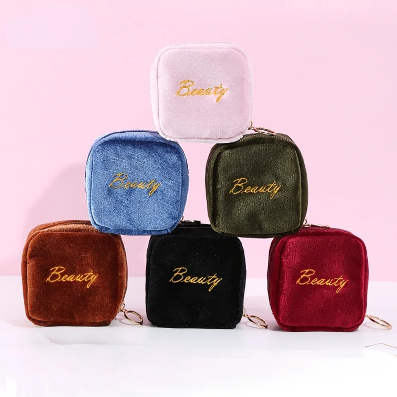 Fashion velvet Cosmetic Bag Girls Napkin Pad Organizer Napkin Towel Storage Bags Sanitary Pad Pouch Mini Folding Women Cute Bag