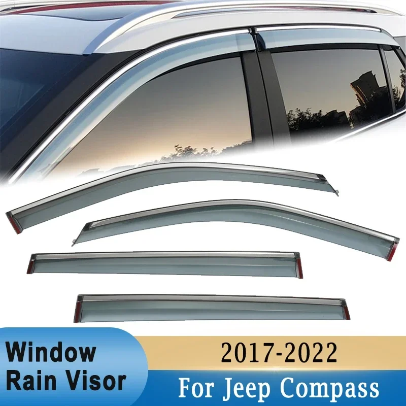 

4Pcs Waterproof Side Window Visors Rain Awnings Shelters Deflector for Jeep Compass 2017-2022 Wind Sun Visor Ventilation Guard