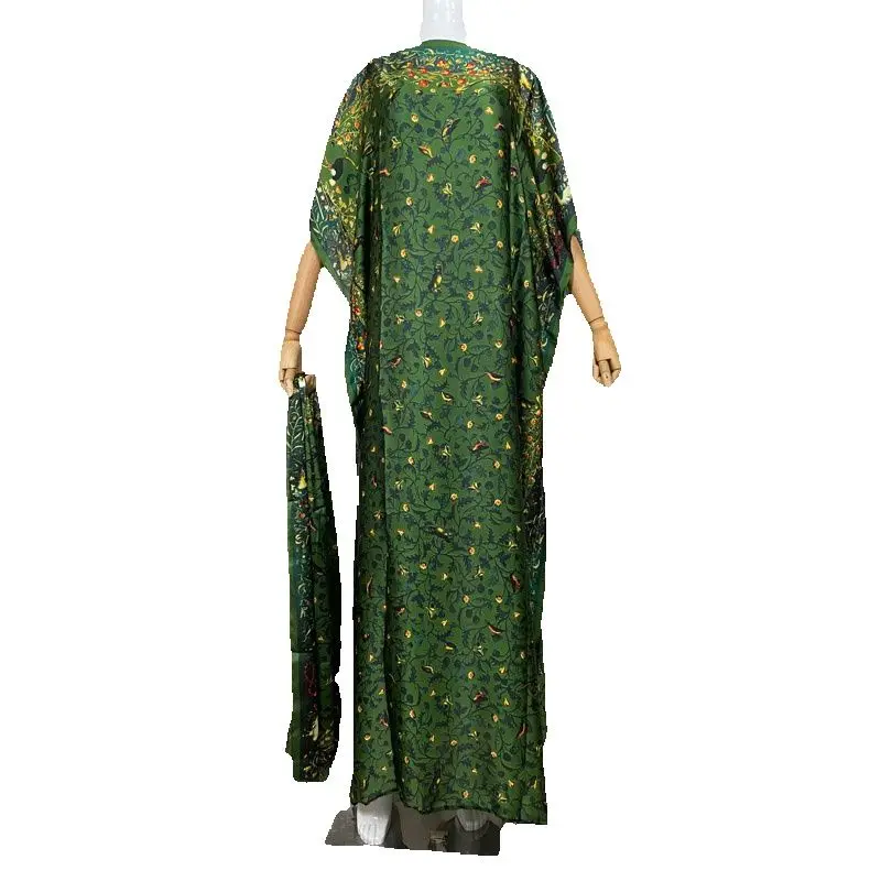 2023 New Rayon Fashion Oversize African Women Clothing Dubai Dashiki Abaya Free Size Print Design With Scarf Loose Long Dress