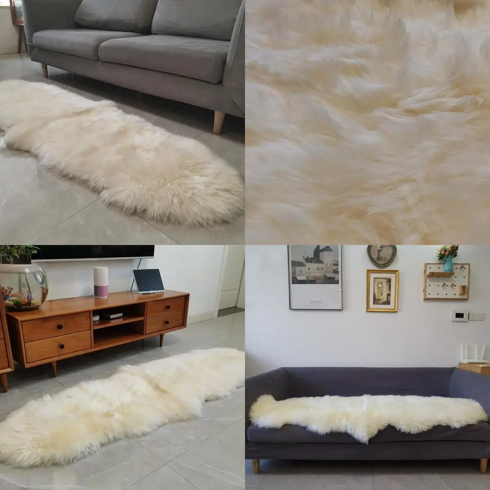 

Authentic Aussie Sheepskin Mat, Pure Lamb Wool Floor Cover, 2x6ft Dual Layer, Natural White
