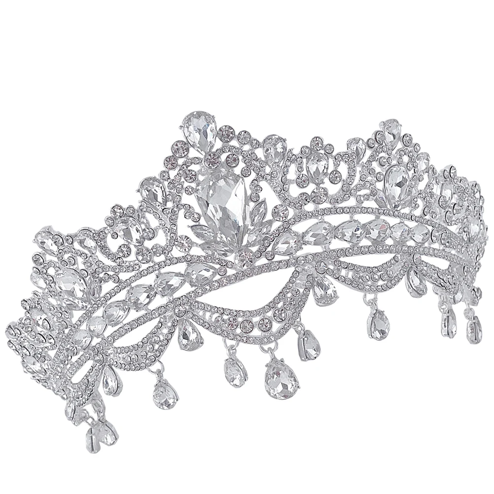 

Корона со стразами, свадебные аксессуары для волос для женщин, свадебное платье на день рождения, пышные диадемы, стразы, серебро, элегантный