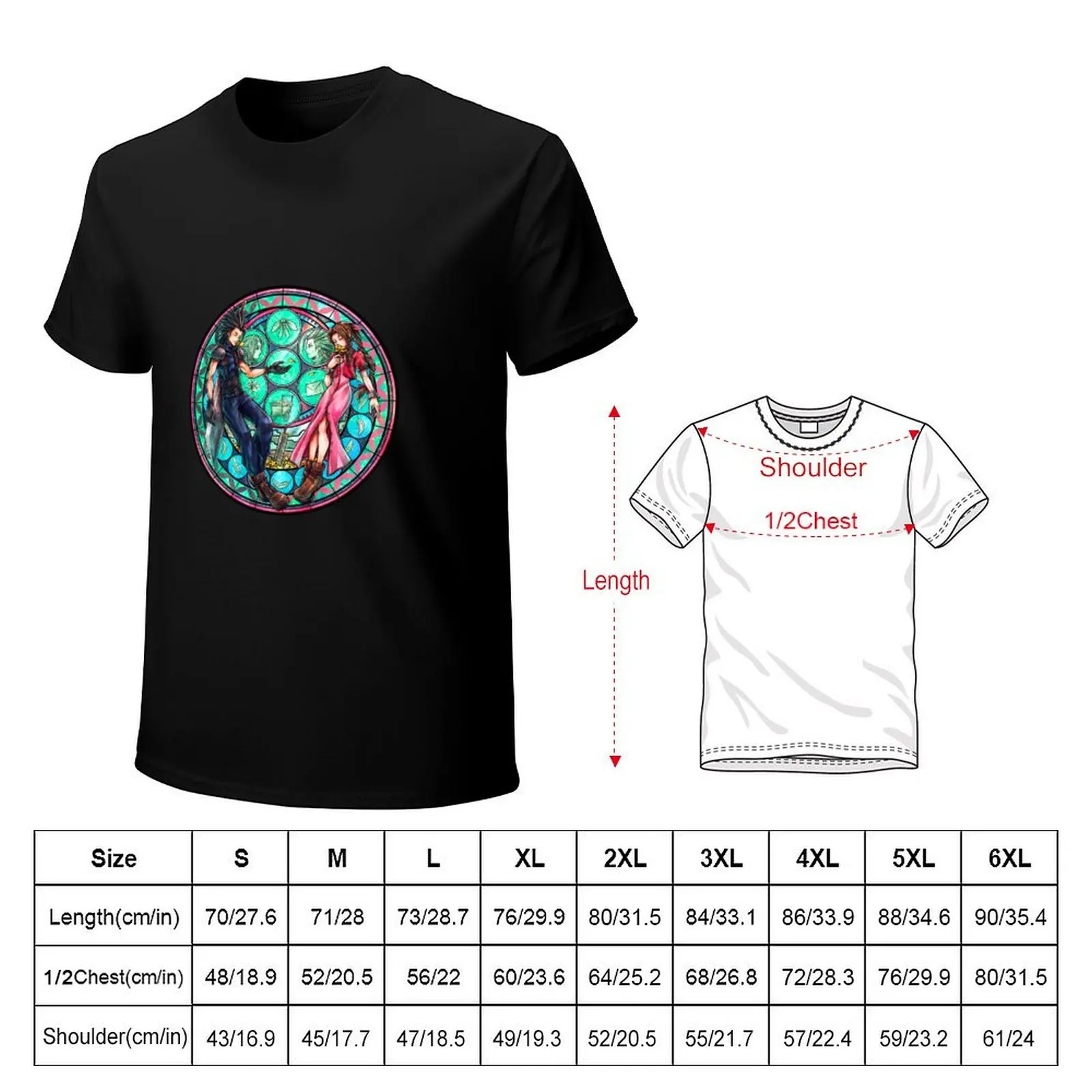 Zack and Aerith Stained Glass T-Shirt Anti-Fade Casual Tee Shirt