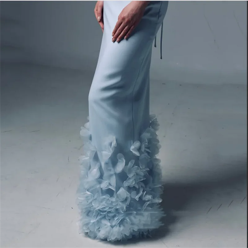 Abito da sera azzurro cielo Abito da ballo con corsetto arabo personalizzato con spalle scoperte e perline di cristallo lungo fino al pavimento