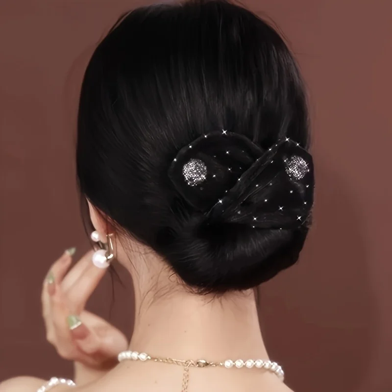 1pc New Shiny Rhinestone Twist Hair Clip, Fashionable and Versatile for All Hair Types, Lazy Bun Maker, Bow Hair Accessory for W - Detail 1