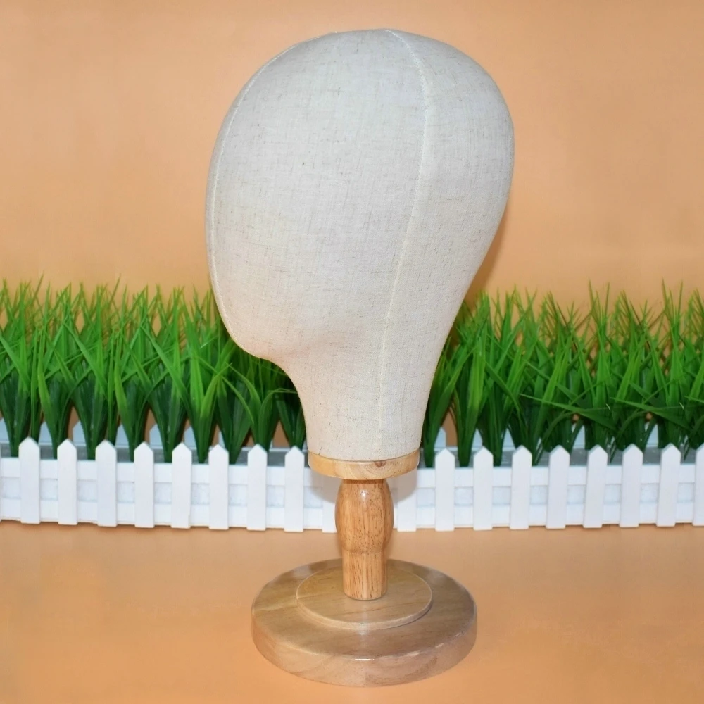 

21-дюймовый пробковый холст, блок головы, манекен, парик, изготовление шляпы, стильная голова с деревянной подставкой, бежевая подставка для парика