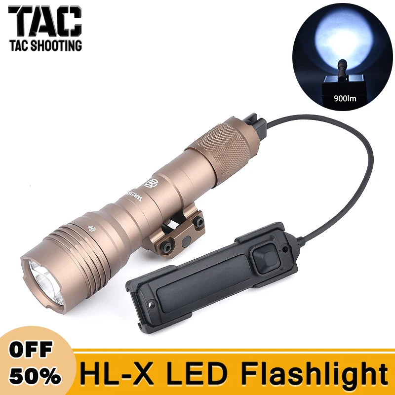 Tactical Airsoft HL-X LED Hunting Scout Light 900lm Super Bright WADSN Flashlight With Dual Function Press Switch Fit 20MM Rail