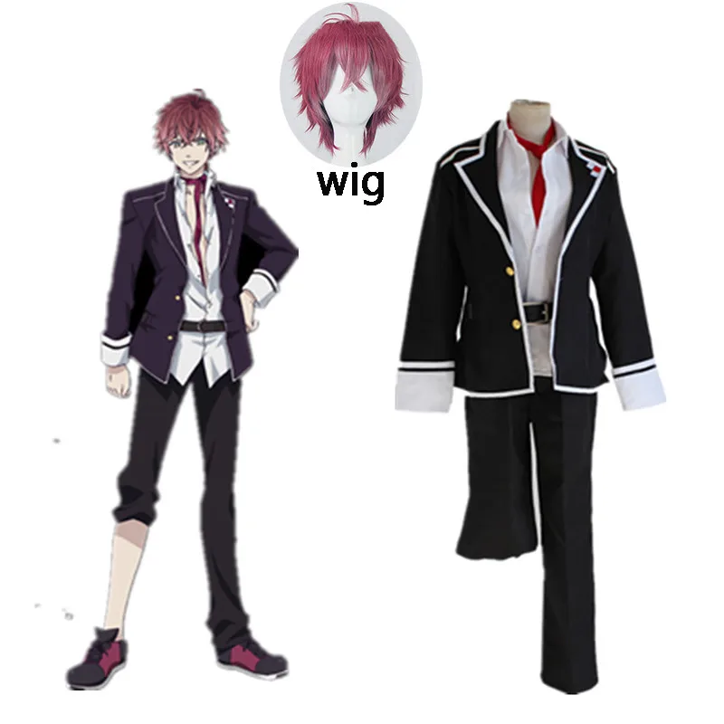 Anime Diabolik Lovers Sakamaki Ayato Cosplay Costume School Uniforms Halloween Party Wear Outfit Blazer Pants Tie Belt and wig