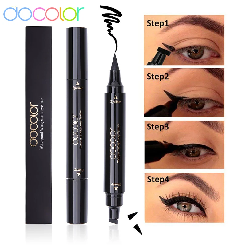 Docolor Black Liquid Eyeliner Stamp Marker Pencil Waterproof Stamp Double-ended Eye Liner Pen Cosmetic Eyeliner