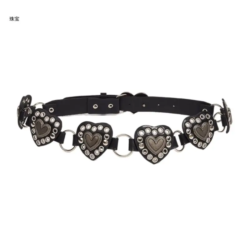 X5QE Heart Waist Belt Chain with Grommet Party Costume Sexy Metallic Jewelry for Jeans Body Jewelry for Women Hot Girls