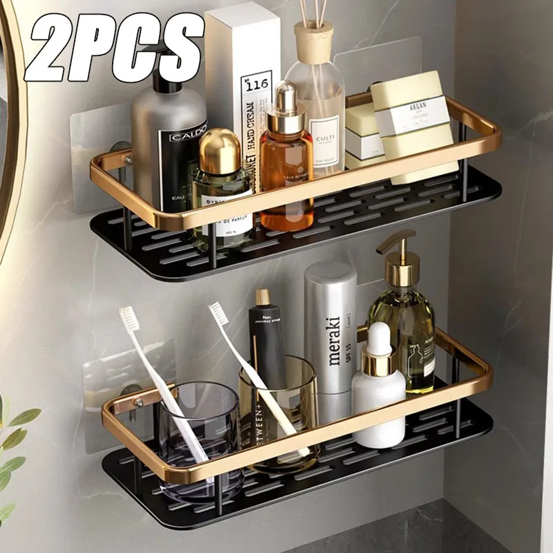 

Bathroom Shelf Kitchen Storage Organizer Aluminum Alloy Shampoo Rack Shower Shelf Bathroom Accessories No Drill Shelf