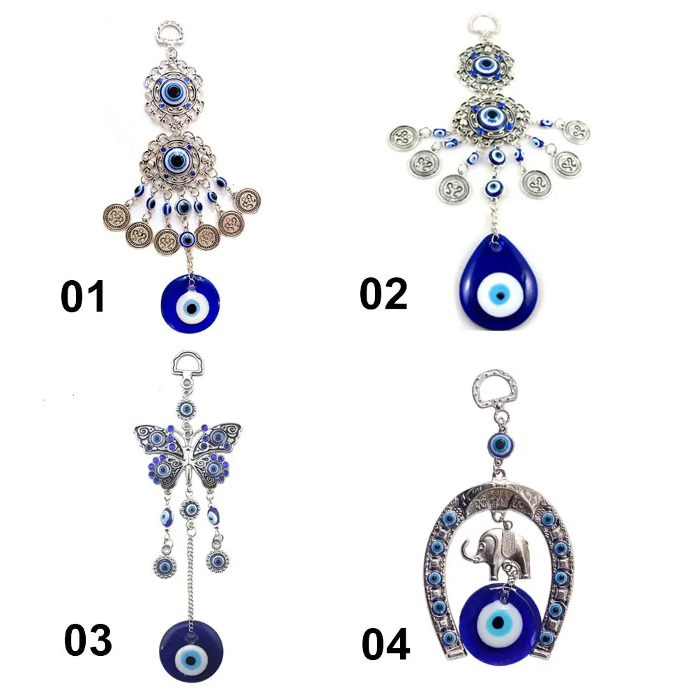 Turkish Blue Evil Eye Wall Hanging Butterfly Horseshoe with Elephant Car Pendant Lucky Ornament Home Decor