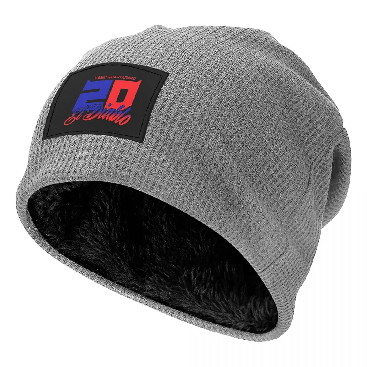 Fabio Quartararo El Diablo Number 20 Waffle Knit Fleece Lined Beanie with PU Leather Patch Unisex Warm Winter Soft Cap