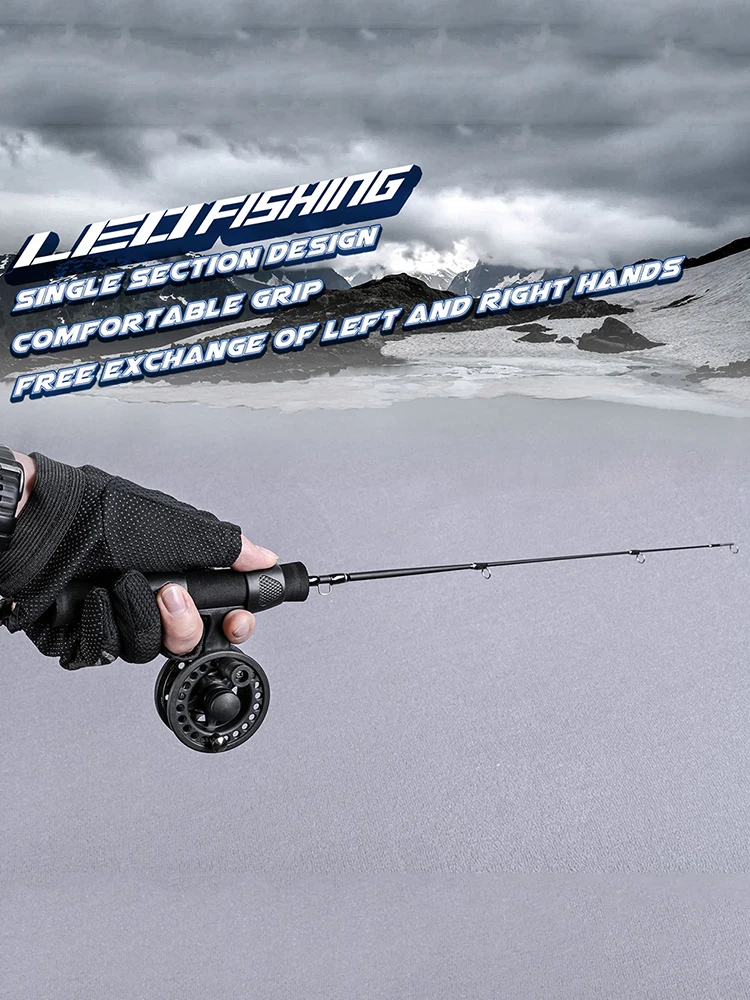 LEO 51cm Ice Fishing Rod Fiberglass Fishing Rod Reel Combo Set Portable Ultra-short Antiskid Grip Tackle Pesca Fisherman Gear