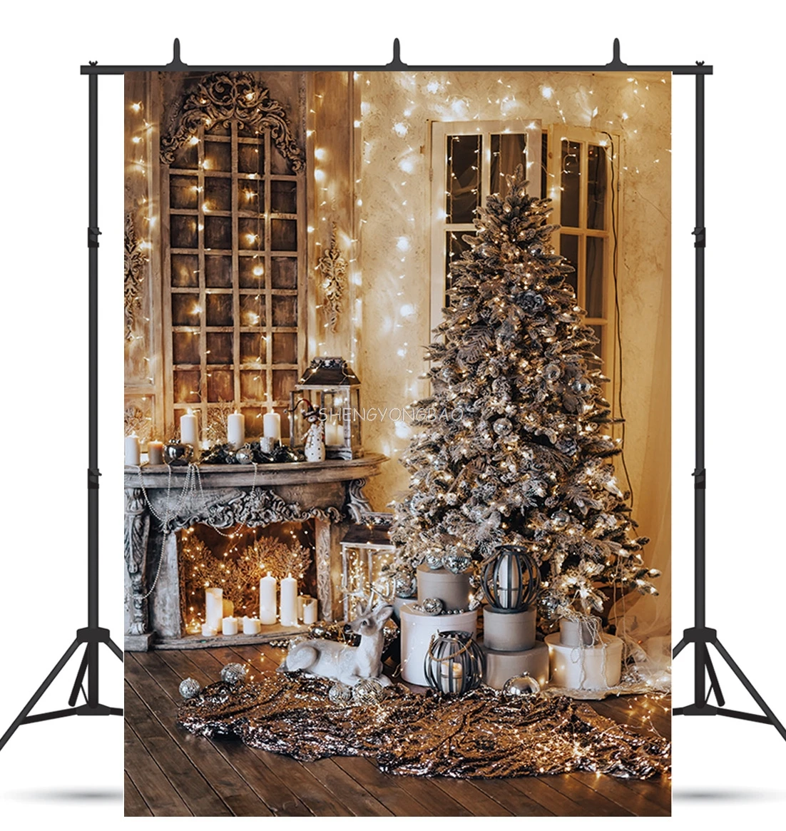 Vinyl Christmas Day Photography Backdrops Snowman and Pine Trees Forest Garland Theme Photo Studio Background 321025 FSS-255
