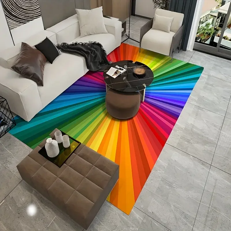 Illusion Rainbow Chromatic Colour Area Rug,Carpet Rug for Home Living Room Bedroom Sofa Doormat Decor,kids Non-slip Floor Mat 3D